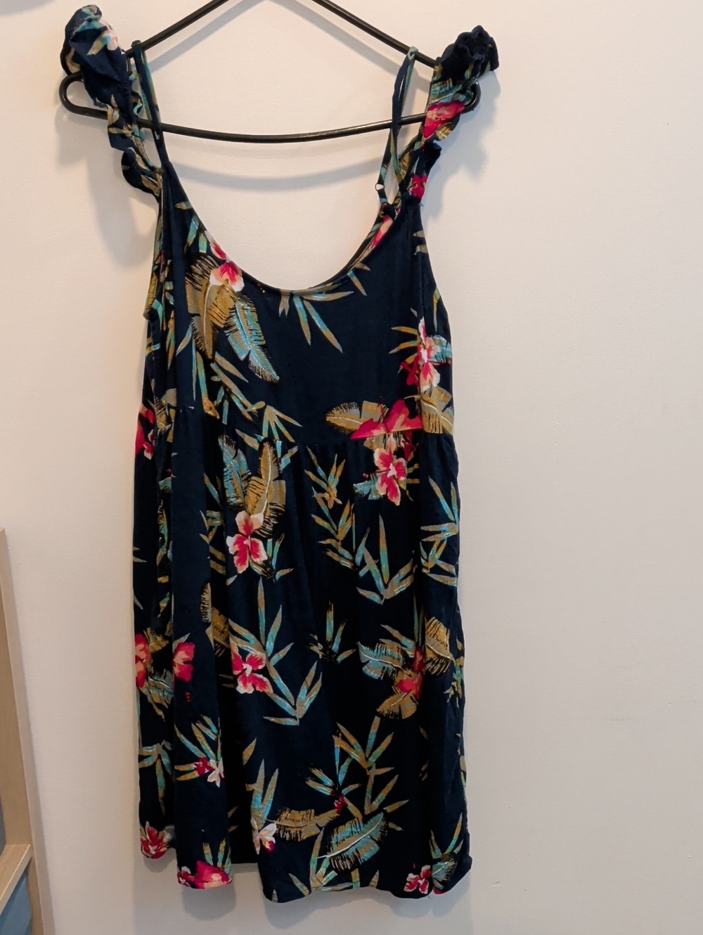 Roxy Navy Floral Sundress with Pink and Teal Accents
